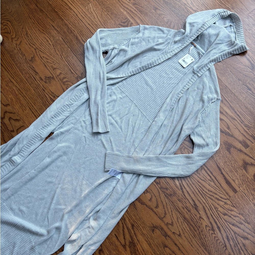 Free People Light Gray Ribbed Sweater Duster - maxi